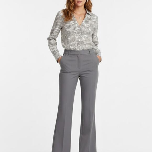 Express Gray Floral Button Down Striped Blouse Small Corpcore Professional - Picture 1 of 6